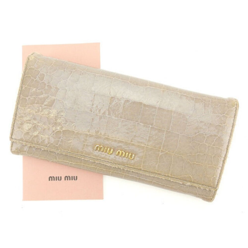 miumiu Wallet Purse Long Wallet Grey Gold Woman Authentic Used